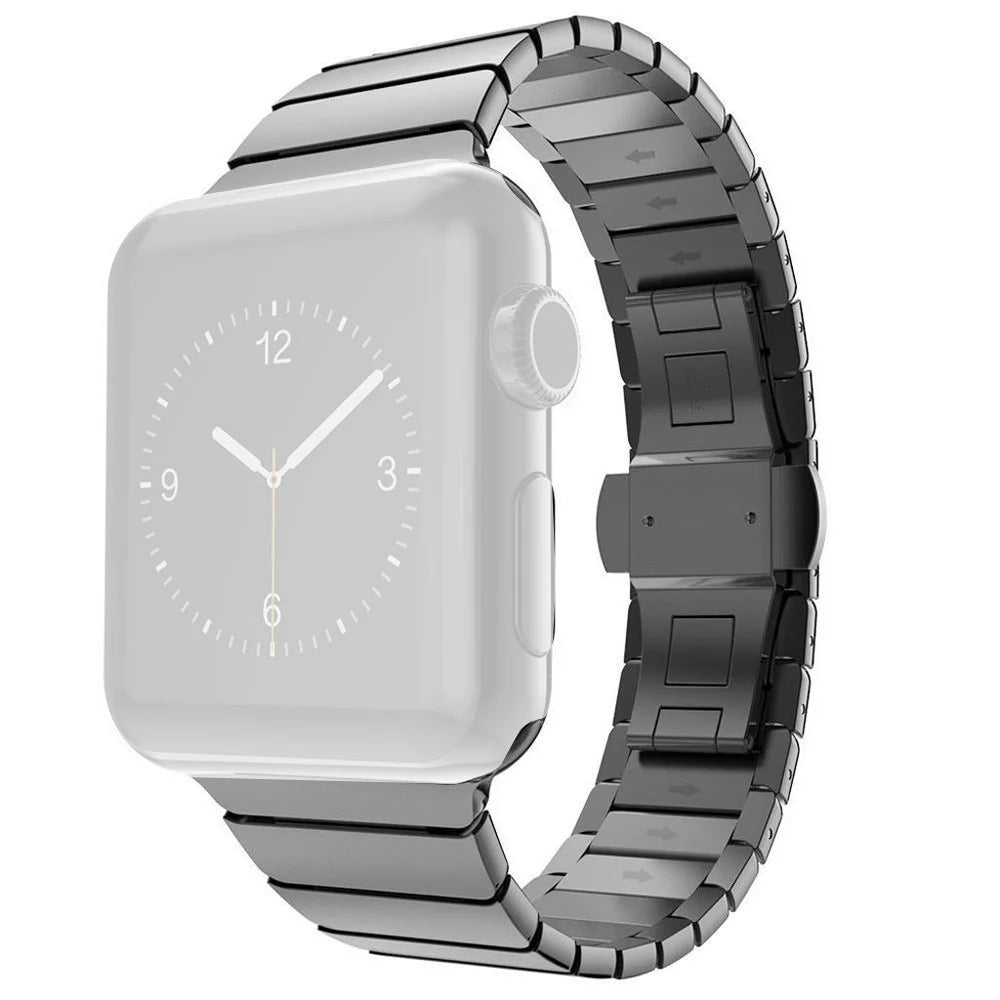 Stainless Steel Link Chain Watch Band with Butterfly Buckle for Apple Watch Series 11 10 42mm / 9 8 7 41mm / SE3 SE2 SE 6 5 4 40mm / 3 2 1 38mm - Black - 1