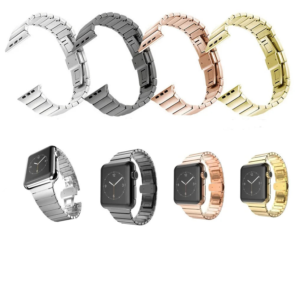 Stainless Steel Link Chain Watch Band with Butterfly Buckle for Apple Watch Series 11 10 42mm / 9 8 7 41mm / SE3 SE2 SE 6 5 4 40mm / 3 2 1 38mm - Black - 6
