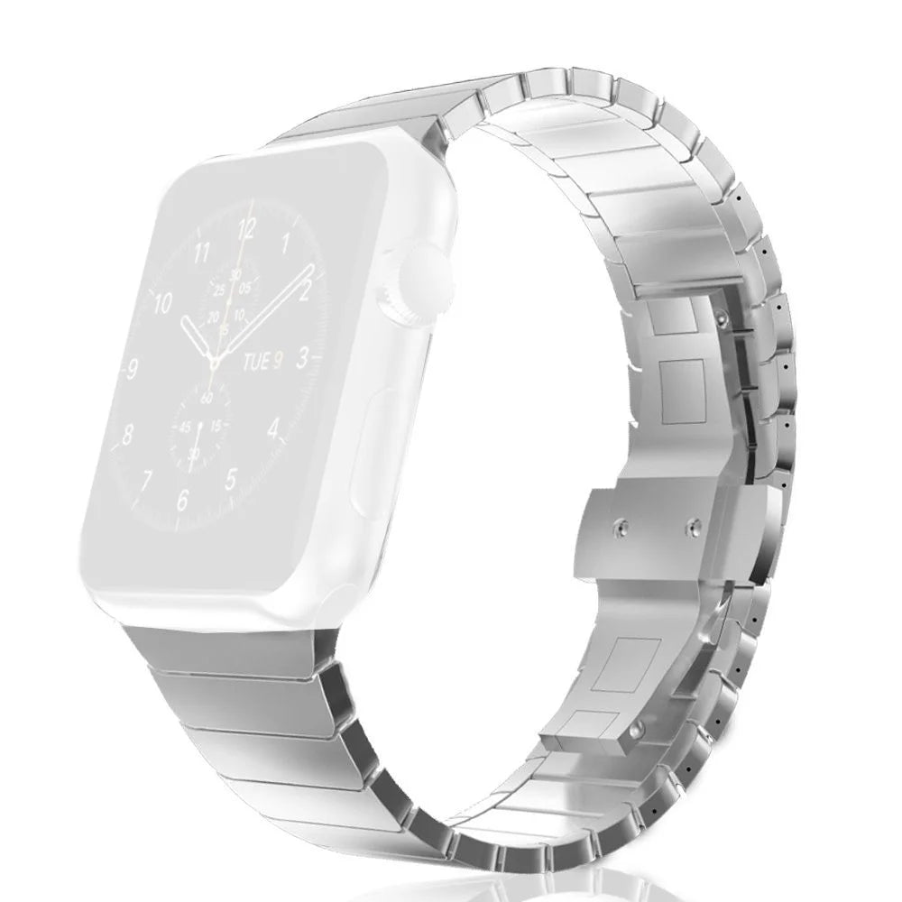 Butterfly Buckle Stainless Steel Watch Band Link Bracelet for Apple Watch Ultra 3 2 1 49mm / Series 11 10 46mm / 9 8 7 45mm / SE3 SE2 SE 6 5 4 44mm / 3 2 1 42mm - Silver Color - 1