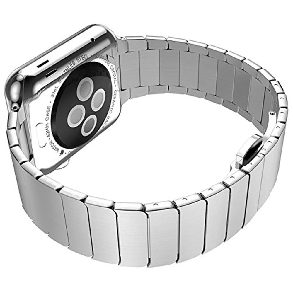Butterfly Buckle Stainless Steel Watch Band Link Bracelet for Apple Watch Ultra 3 2 1 49mm / Series 11 10 46mm / 9 8 7 45mm / SE3 SE2 SE 6 5 4 44mm / 3 2 1 42mm - Silver Color - 3
