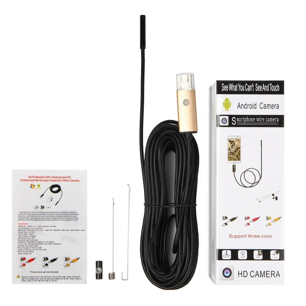 AN99 Waterproof 5M 5.5mm 6-LED Android PC USB Endoscope Inspection Video Camera - Black - 2