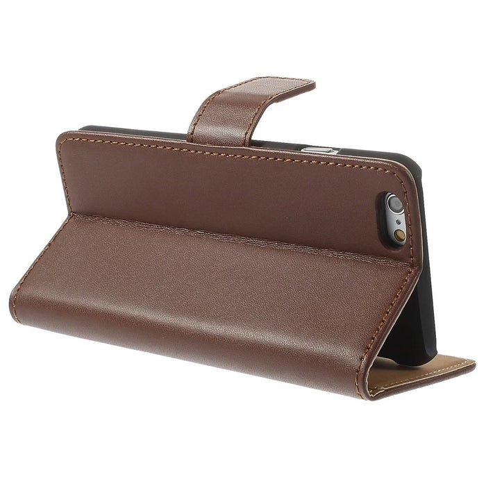 Genuine Split Leather Wallet Stand Cover for iPhone 6s / 6 4.7 inch - Brown - 5