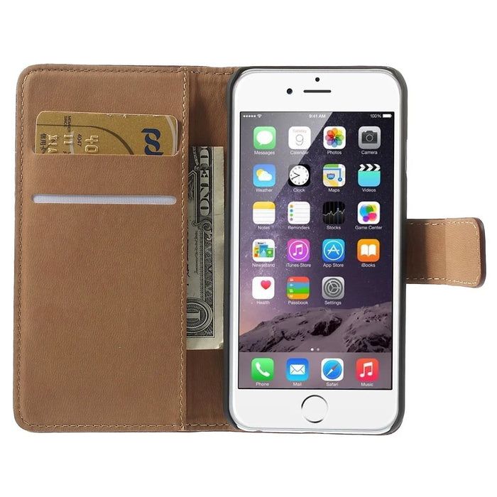 Genuine Split Leather Wallet Stand Cover for iPhone 6s / 6 4.7 inch - Brown - 6