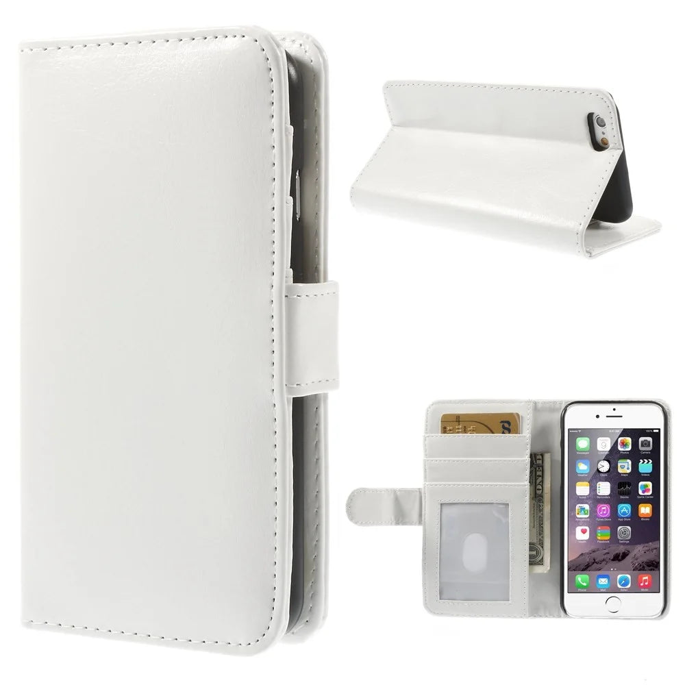 Crazy Horse Texture Folio Leather Wallet Stand Shell for iPhone 6 / 6s - White - 1