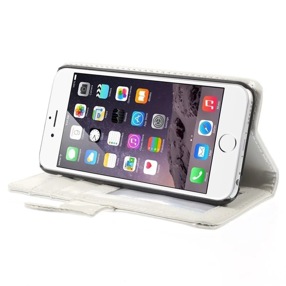 Crazy Horse Texture Folio Leather Wallet Stand Shell for iPhone 6 / 6s - White - 4