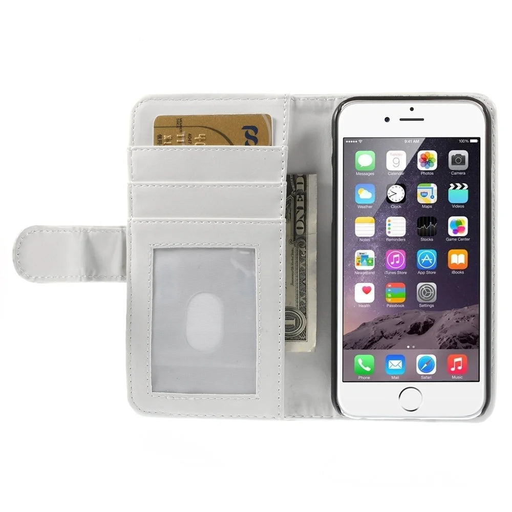 Crazy Horse Texture Folio Leather Wallet Stand Shell for iPhone 6 / 6s - White - 6