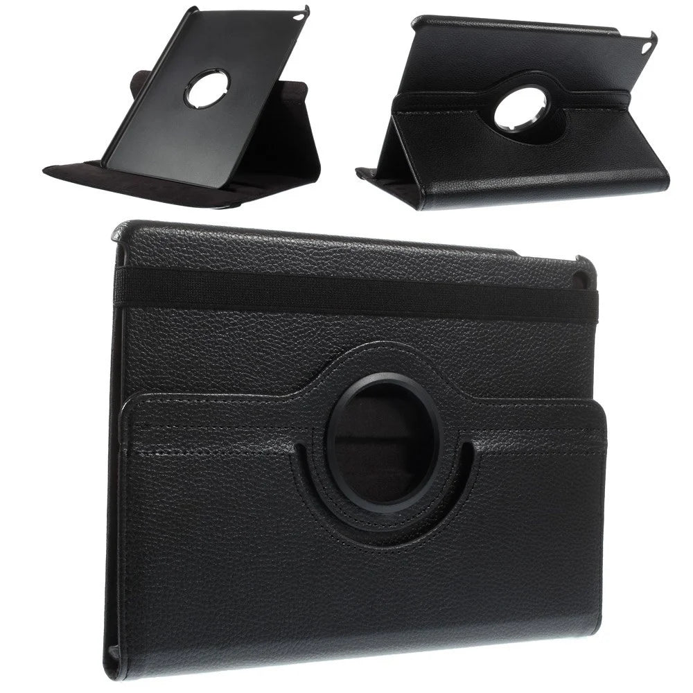 Litchi Grain Leather Case 360 Degree Rotary Stand Multi-Color Elastic Strap Closure for iPad Air 2 - Black - 1