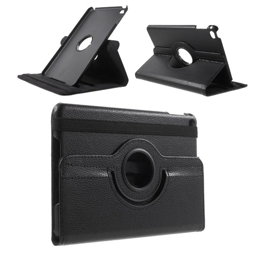 For iPad mini 4 Lychee 360-Rotation Leather Stand Case Cover - Black - 1