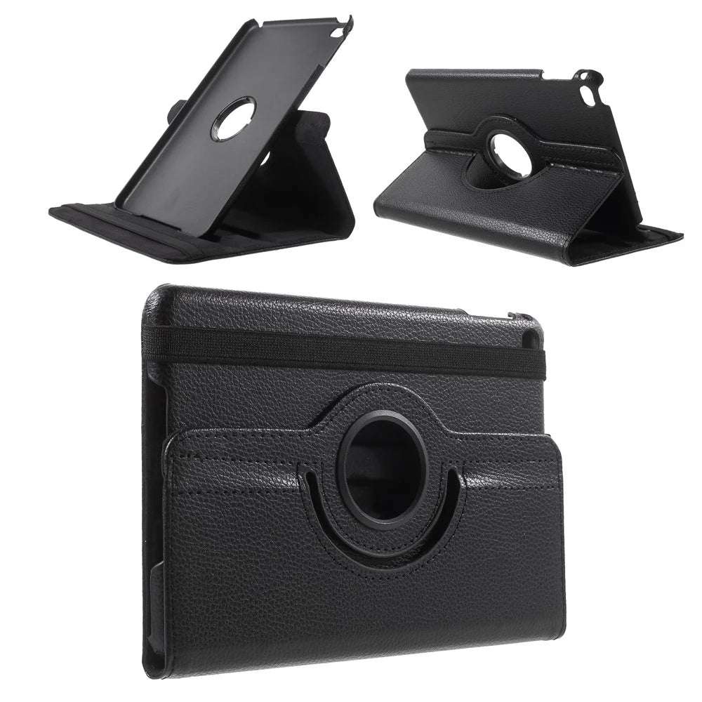 For iPad mini 4 Lychee 360-Rotation Leather Stand Case Cover - Black - 1