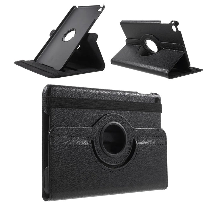 For iPad mini 4 Lychee 360-Rotation Leather Stand Case Cover - Black - 1