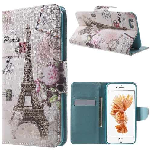 Patterned Wallet Leather Stand Case for iPhone 6s / 6 4.7 inch - Eiffel Tower and Flower - 1