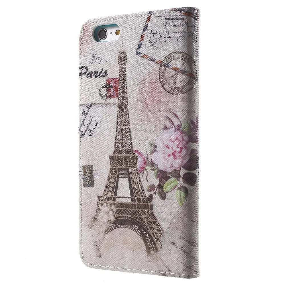 Patterned Wallet Leather Stand Case for iPhone 6s / 6 4.7 inch - Eiffel Tower and Flower - 2