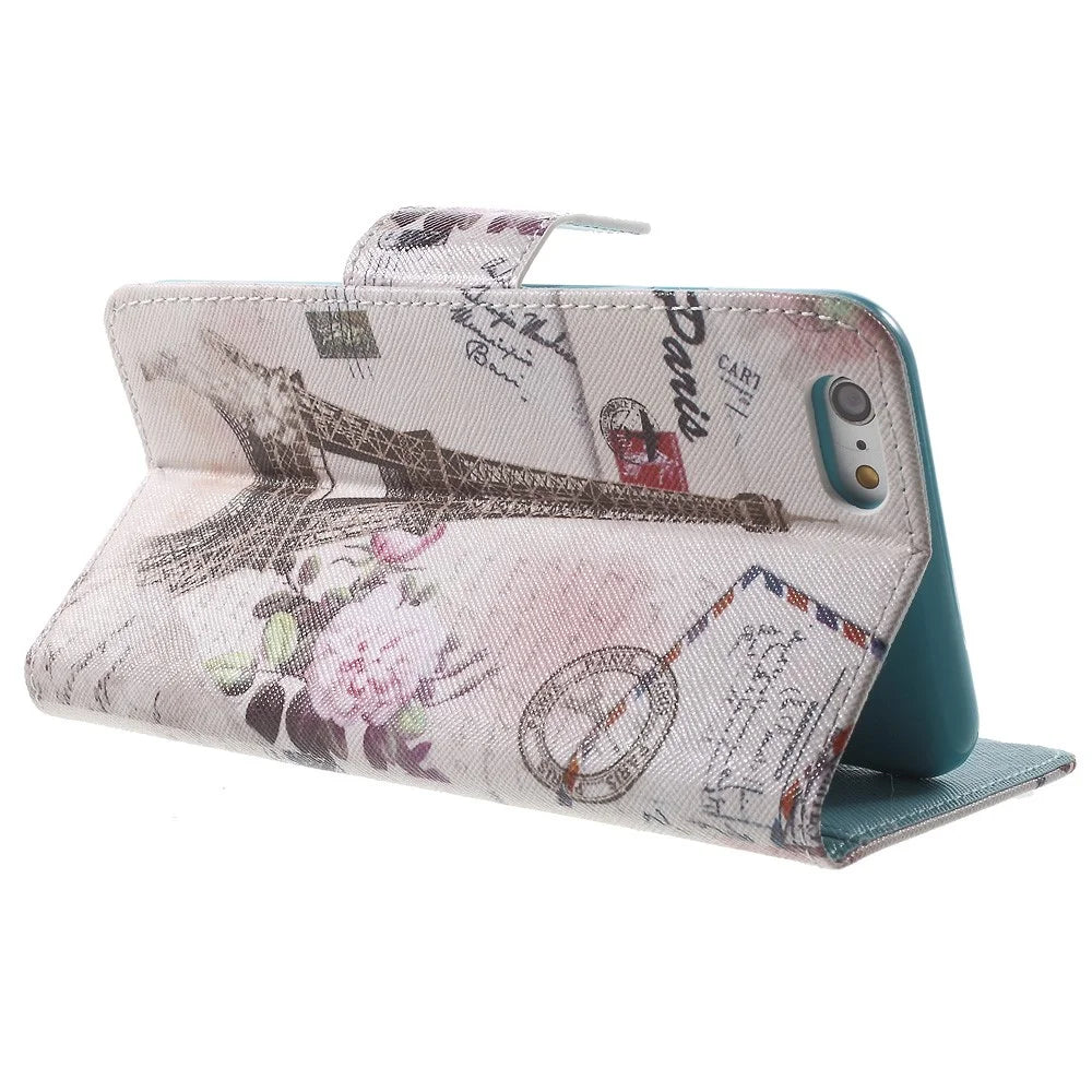 Patterned Wallet Leather Stand Case for iPhone 6s / 6 4.7 inch - Eiffel Tower and Flower - 4