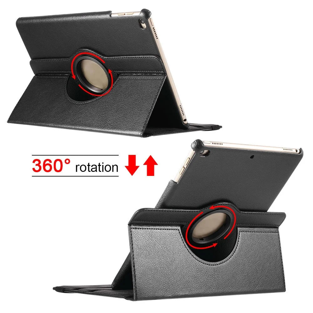 Litchi Grain 360 Swivel Smart Stand Leather Tablet Cover for iPad 9.7-inch (2018) / 9.7-inch (2017) - Black - 3