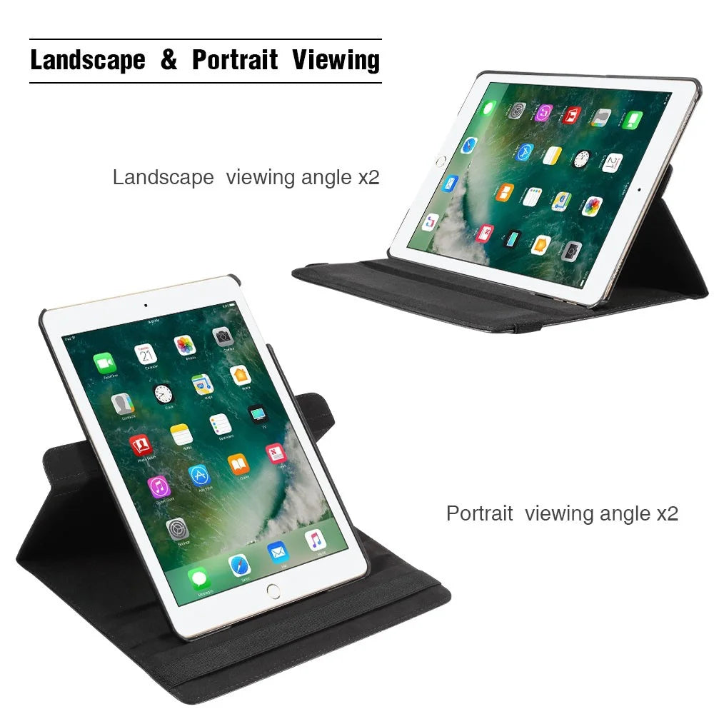 Litchi Grain 360 Swivel Smart Stand Leather Tablet Cover for iPad 9.7-inch (2018) / 9.7-inch (2017) - Black - 4
