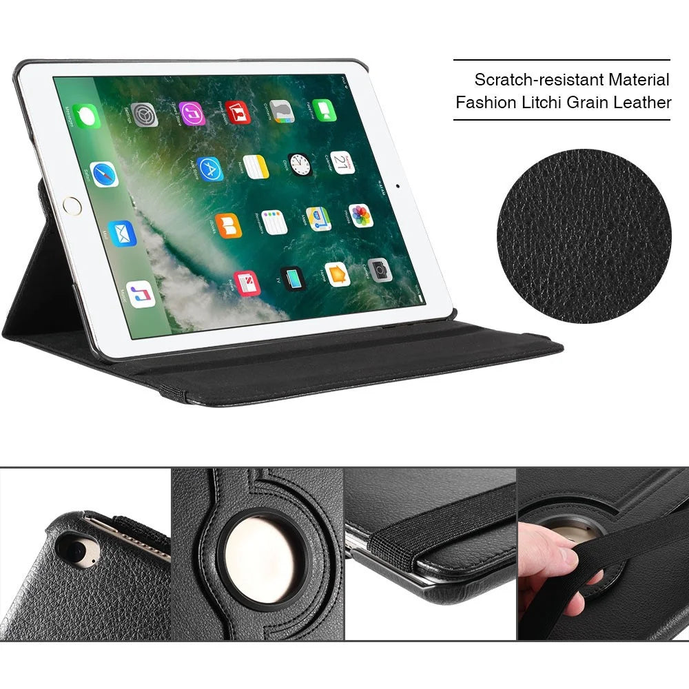 Litchi Grain 360 Swivel Smart Stand Leather Tablet Cover for iPad 9.7-inch (2018) / 9.7-inch (2017) - Black - 6