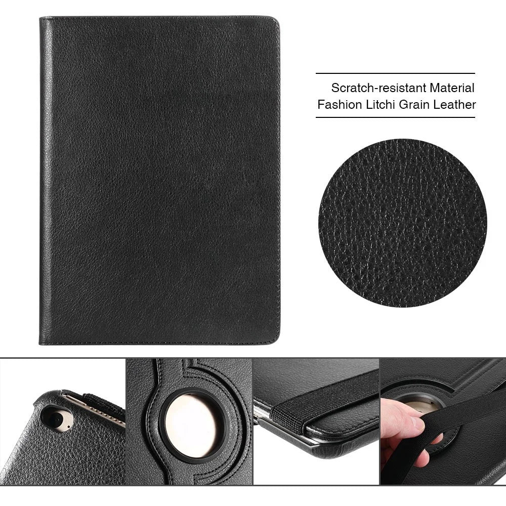 Litchi Grain 360 Swivel Smart Stand Leather Tablet Cover for iPad 9.7-inch (2018) / 9.7-inch (2017) - Black - 7