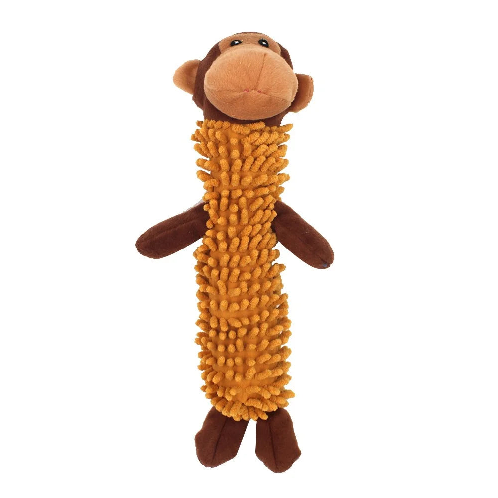 Pet Dog Cat Plush Monkey Sheep Crocodile Sound Bite Playing Toy Pet Gift - Brown Monkey - 1