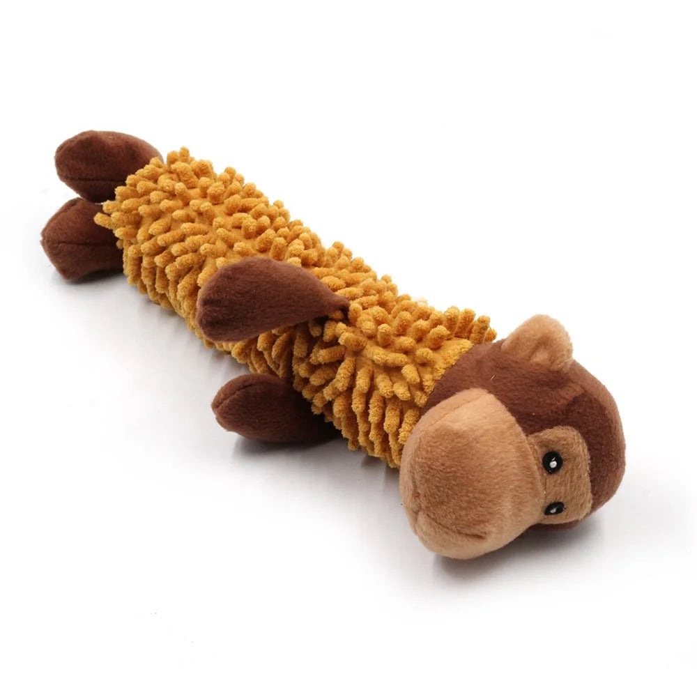 Pet Dog Cat Plush Monkey Sheep Crocodile Sound Bite Playing Toy Pet Gift - Brown Monkey - 4