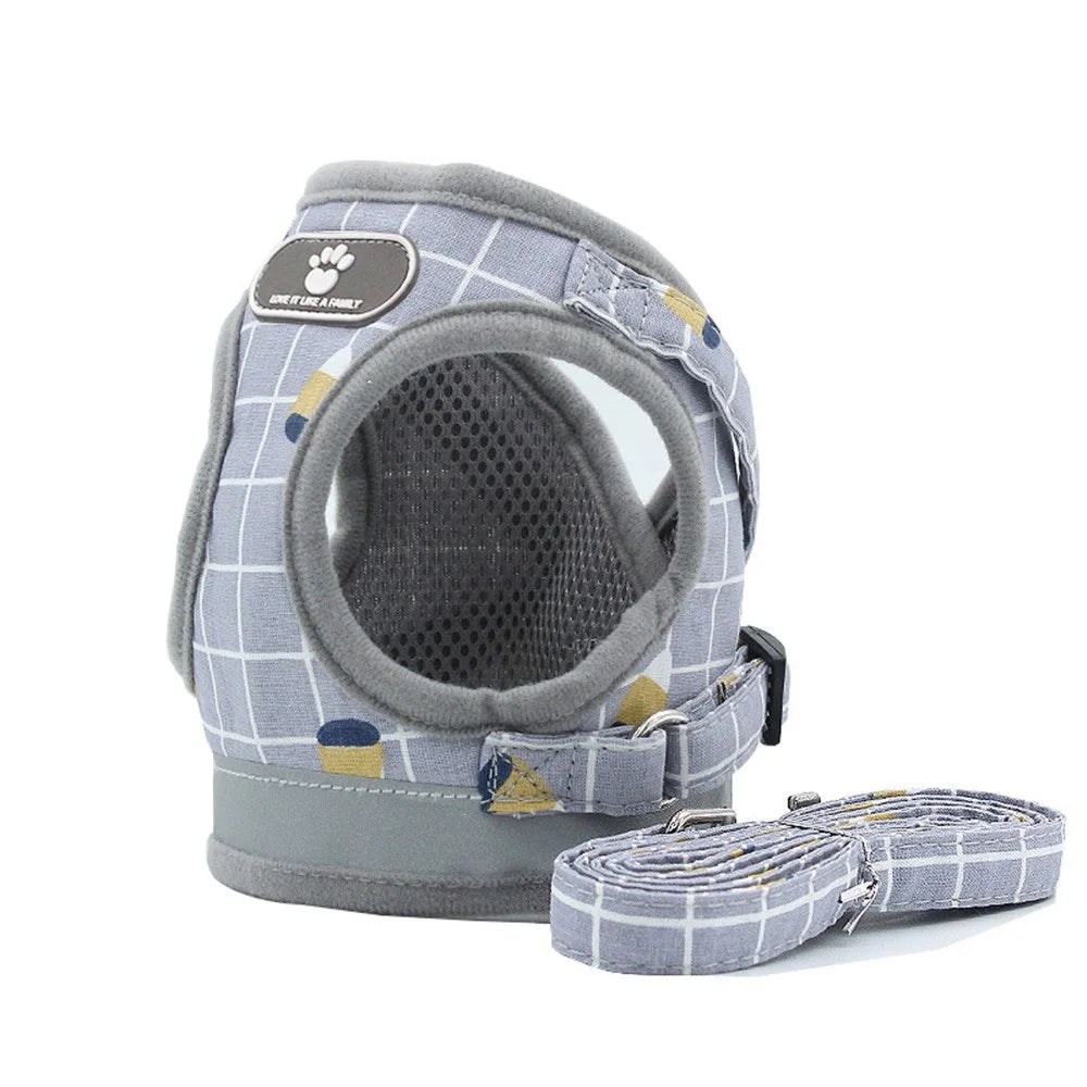 Pet Reflective Traction Rope Vest Dog Harness for Small Medium Dogs Mesh Puppy Cat Harnesses Pet Walking Lead Strap Soft - S/Grey - 1