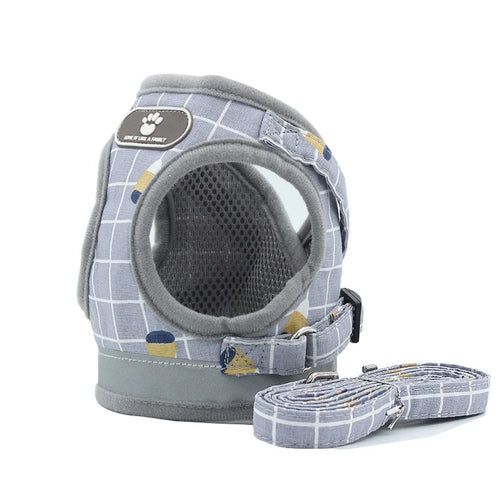 Pet Reflective Traction Rope Vest Dog Harness for Small Medium Dogs Mesh Puppy Cat Harnesses Pet Walking Lead Strap Soft - S/Grey - 1