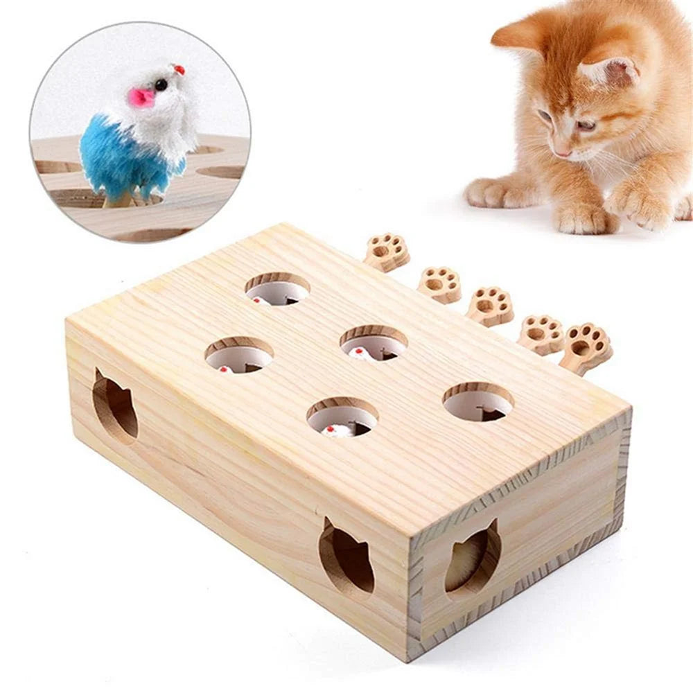 Cat Interactive Toy Cat Funny Hunt Toy Wooden Whack A Mole Mouse Game Puzzle Toy 5 Holes - Mouse - 1