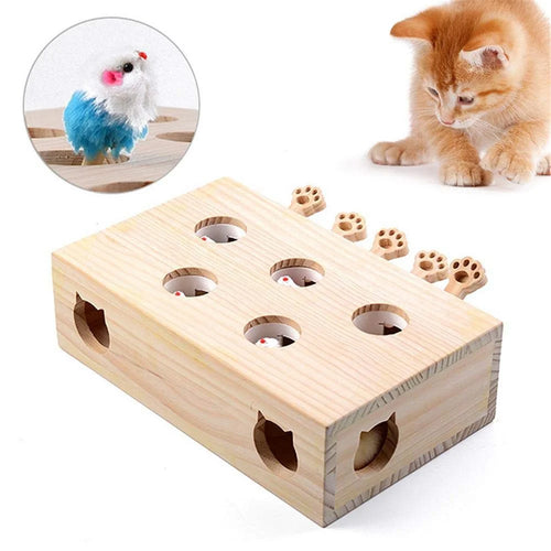 Cat Interactive Toy Cat Funny Hunt Toy Wooden Whack A Mole Mouse Game Puzzle Toy 5 Holes - Mouse - 1