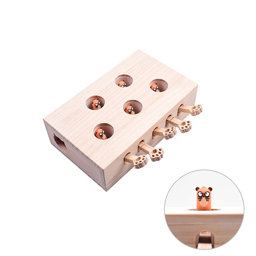 Cat Interactive Toy Cat Funny Hunt Toy Wooden Whack A Mole Mouse Game Puzzle Toy 5 Holes - Mouse - 2