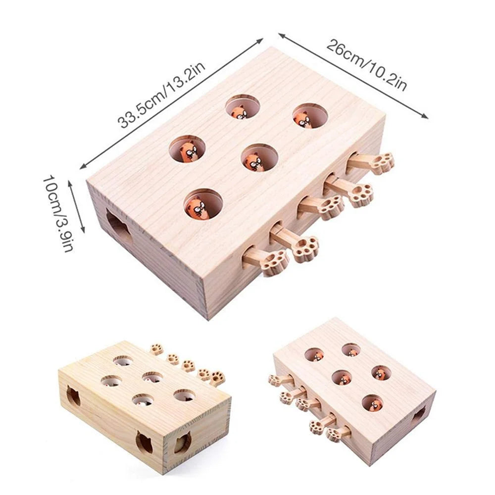 Cat Interactive Toy Cat Funny Hunt Toy Wooden Whack A Mole Mouse Game Puzzle Toy 5 Holes - Mouse - 3