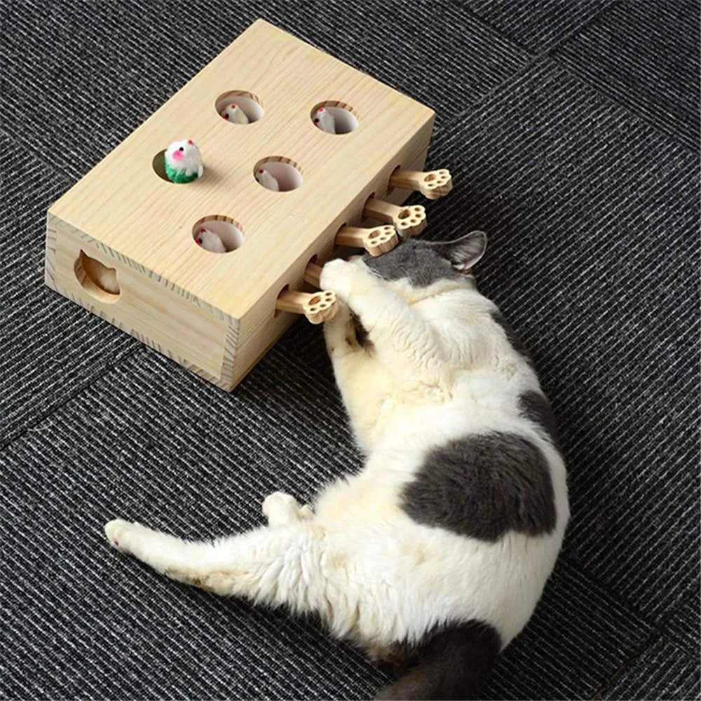 Cat Interactive Toy Cat Funny Hunt Toy Wooden Whack A Mole Mouse Game Puzzle Toy 5 Holes - Mouse - 4