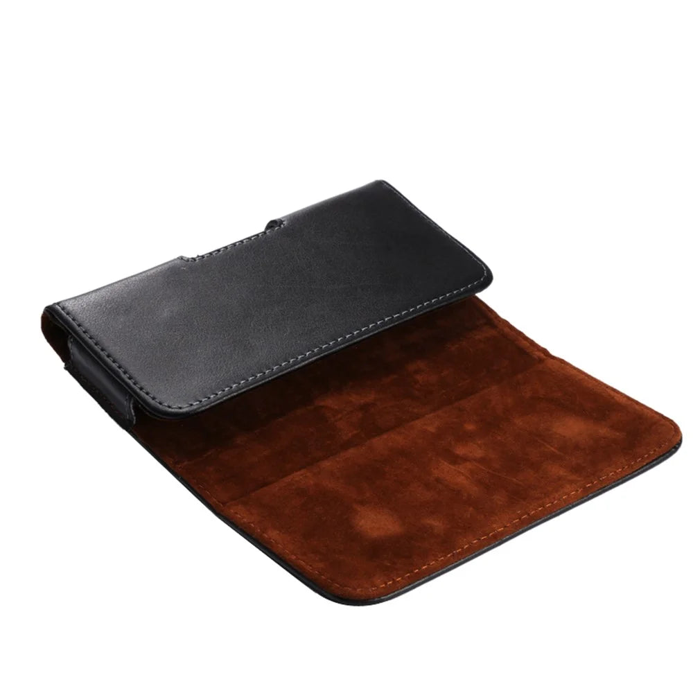 Genuine Leather Holster Pouch Case for iPhone 11 Pro / X 5.8 inch / Samsung Galaxy S9 S8 Etc, Size: 14.5 x 7.5 x 1.6cm - Black - 1