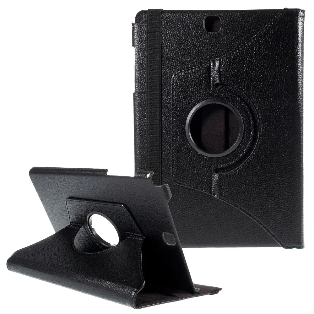 For Samsung Galaxy Tab A 9.7 T550 T555 Lychee Litchi Leather Cover with Rotary Stand - Black - 1