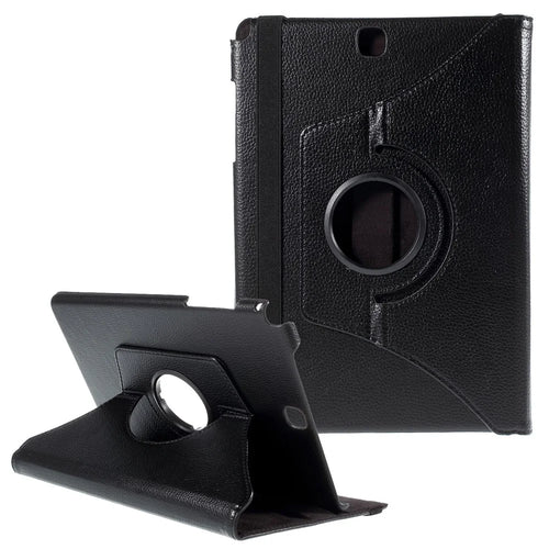 For Samsung Galaxy Tab A 9.7 T550 T555 Lychee Litchi Leather Cover with Rotary Stand - Black - 1
