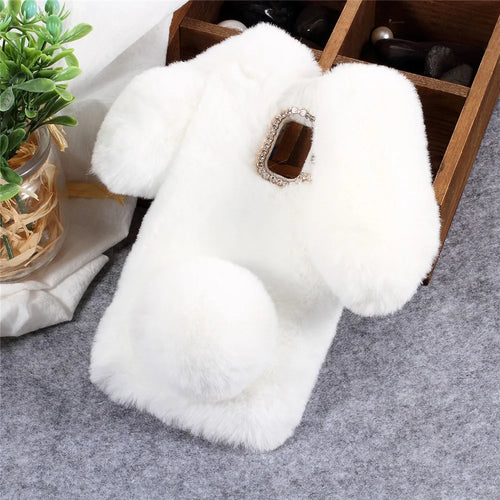Rabbit Shape Fluffy Fur Coated Rhinestone TPU Cell Phone Case for Samsung Galaxy A6 (2018) - White - 1