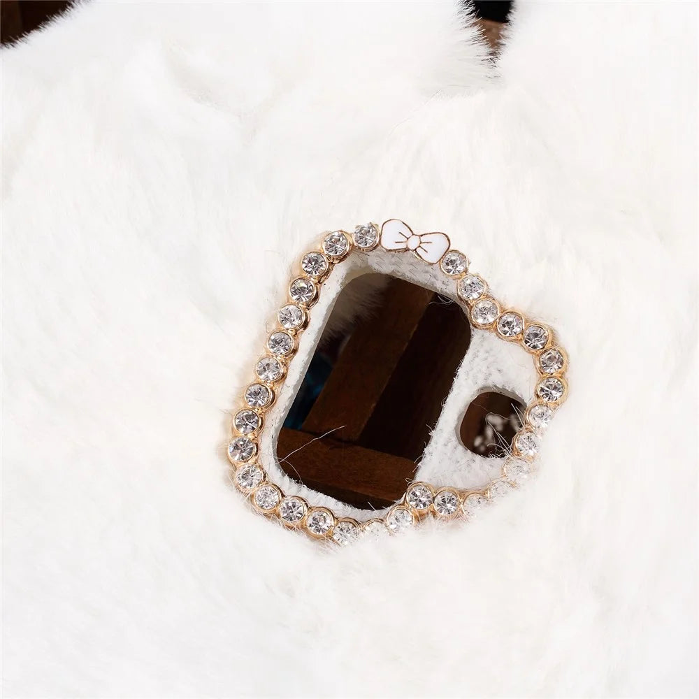 Rabbit Shape Fluffy Fur Coated Rhinestone TPU Cell Phone Case for Samsung Galaxy A6 (2018) - White - 2