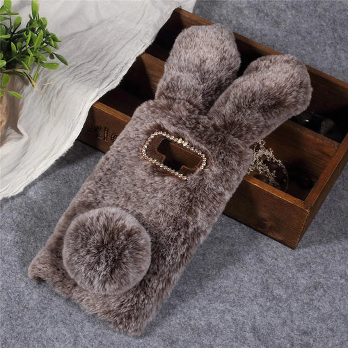 Rabbit Shape Fluffy Fur Coated TPU Rhinestone Back Mobile Cover for Samsung Galaxy Note 9 - Coffee - 1