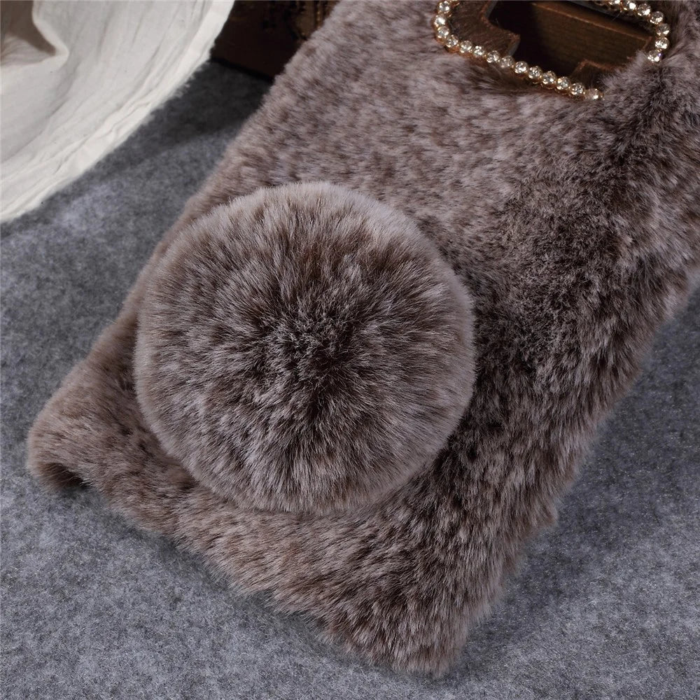 Rabbit Shape Fluffy Fur Coated TPU Rhinestone Back Mobile Cover for Samsung Galaxy Note 9 - Coffee - 2
