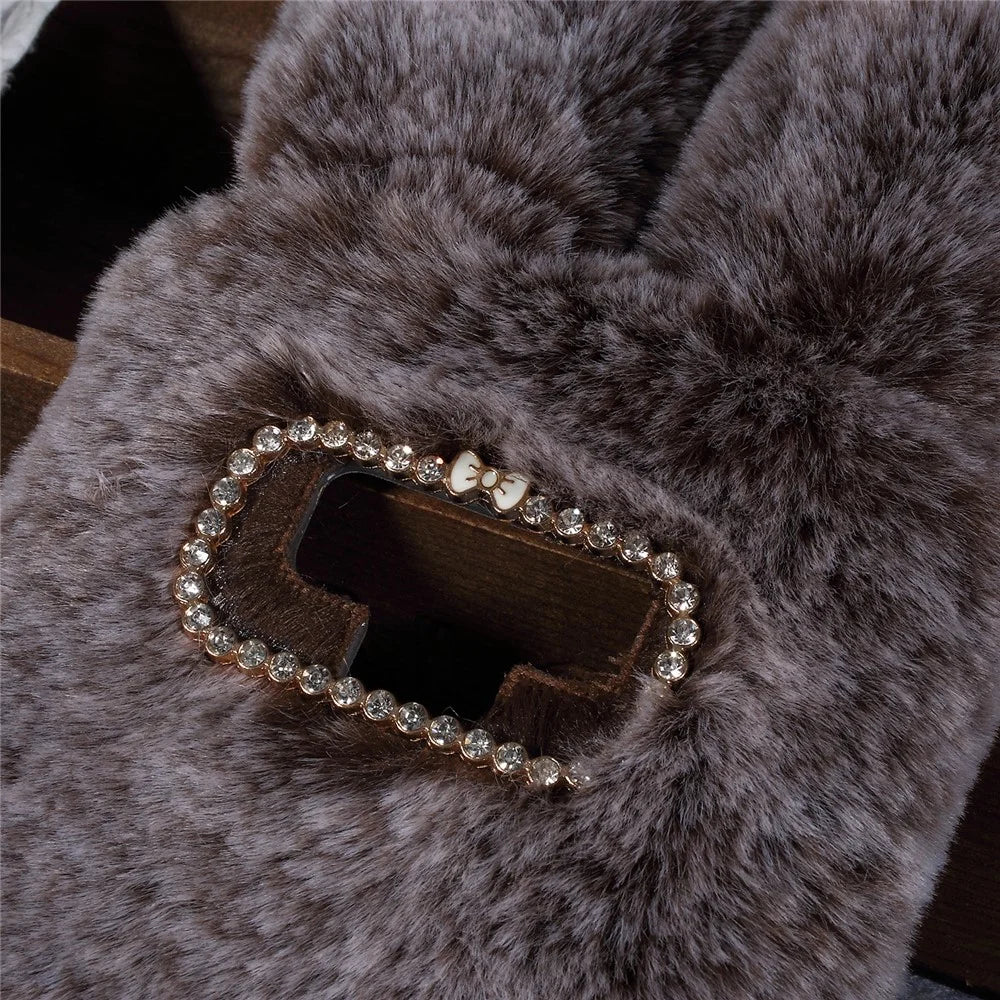 Rabbit Shape Fluffy Fur Coated TPU Rhinestone Back Mobile Cover for Samsung Galaxy Note 9 - Coffee - 3