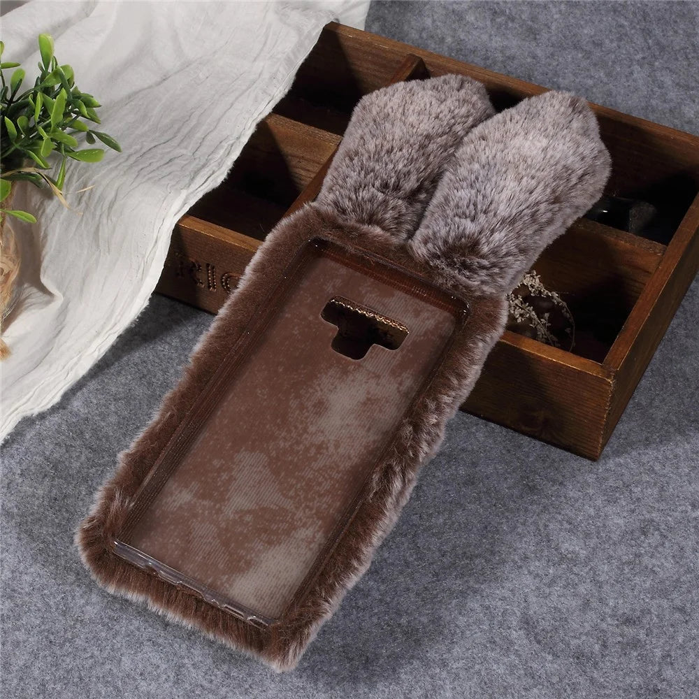 Rabbit Shape Fluffy Fur Coated TPU Rhinestone Back Mobile Cover for Samsung Galaxy Note 9 - Coffee - 4