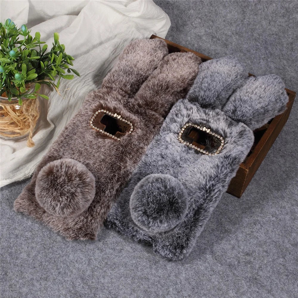 Rabbit Shape Fluffy Fur Coated TPU Rhinestone Back Mobile Cover for Samsung Galaxy Note 9 - Coffee - 5
