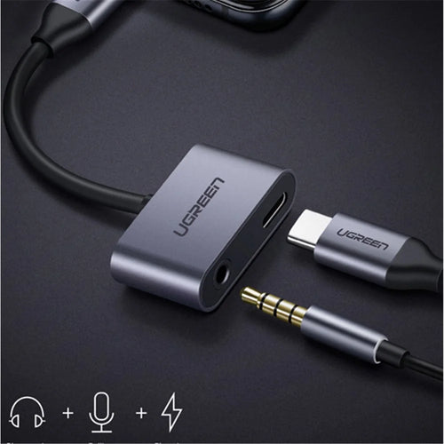 UGREEN USB Type-C to 3.5mm Jack Aux Audio + Type-C Female Charging Port Cable Adapter - 1
