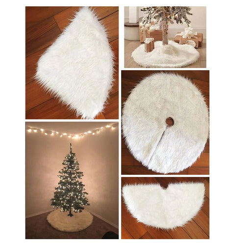 Plush Christmas Tree Skirt Holiday Party Xmas Tree Decoration, Diameter 78cm - White - 1