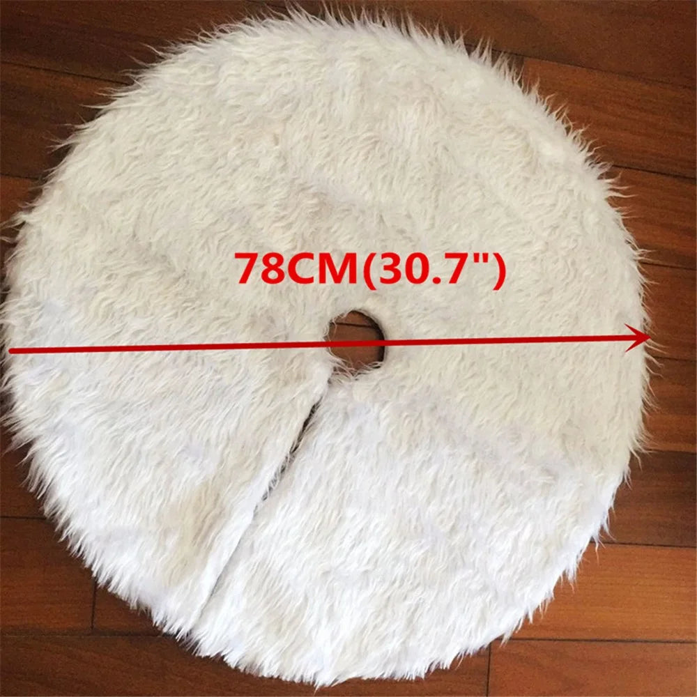 Plush Christmas Tree Skirt Holiday Party Xmas Tree Decoration, Diameter 78cm - White - 3