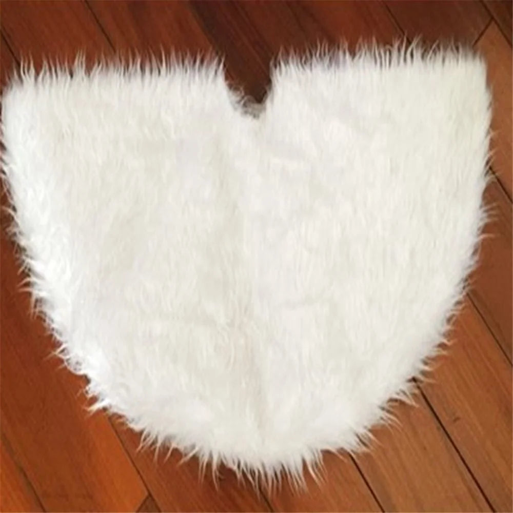 Plush Christmas Tree Skirt Holiday Party Xmas Tree Decoration, Diameter 78cm - White - 5