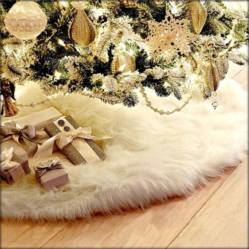 Plush Christmas Tree Skirt Holiday Party Xmas Tree Decoration, Diameter 78cm - White - 6
