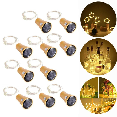 10Pcs 2m Solar Wine Bottle Lights 20 LED Cork String Light Copper Wire Fairy Light for Holiday Christmas Party - Warm White - 1