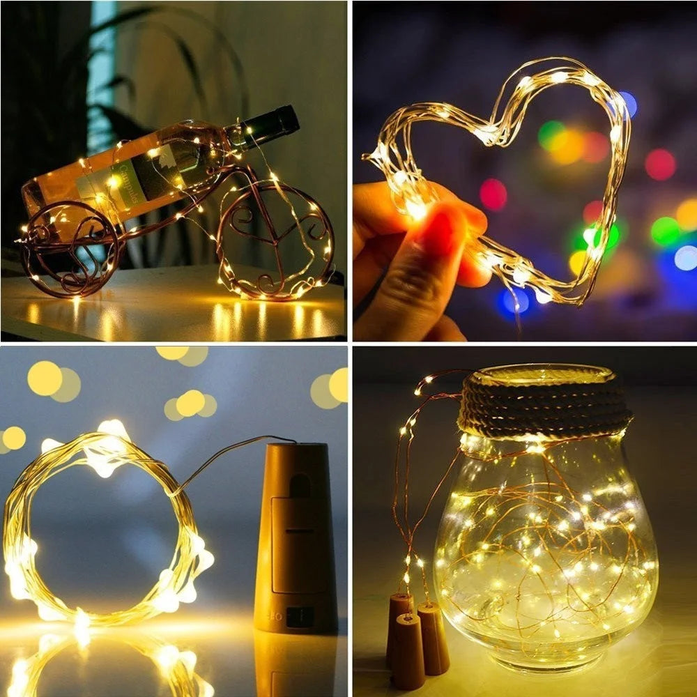 10Pcs 2m Solar Wine Bottle Lights 20 LED Cork String Light Copper Wire Fairy Light for Holiday Christmas Party - Warm White - 2