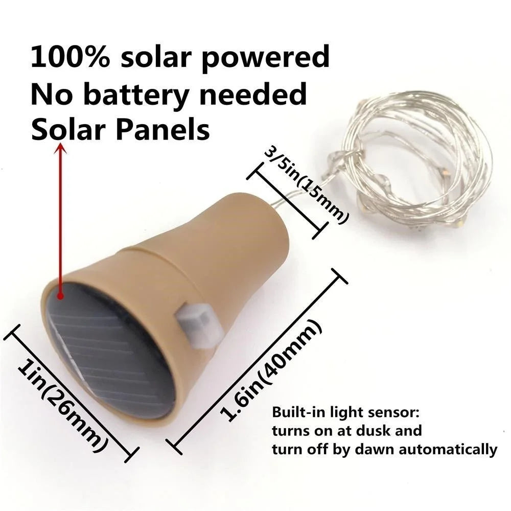 10Pcs 2m Solar Wine Bottle Lights 20 LED Cork String Light Copper Wire Fairy Light for Holiday Christmas Party - Warm White - 7