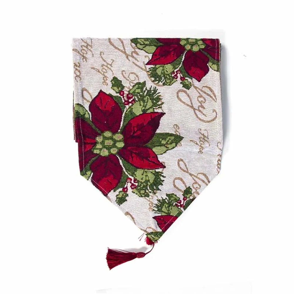 Christmas Gift Polyester Table Runner Top Tablecloth Home Decoration - Red Flowers - 1