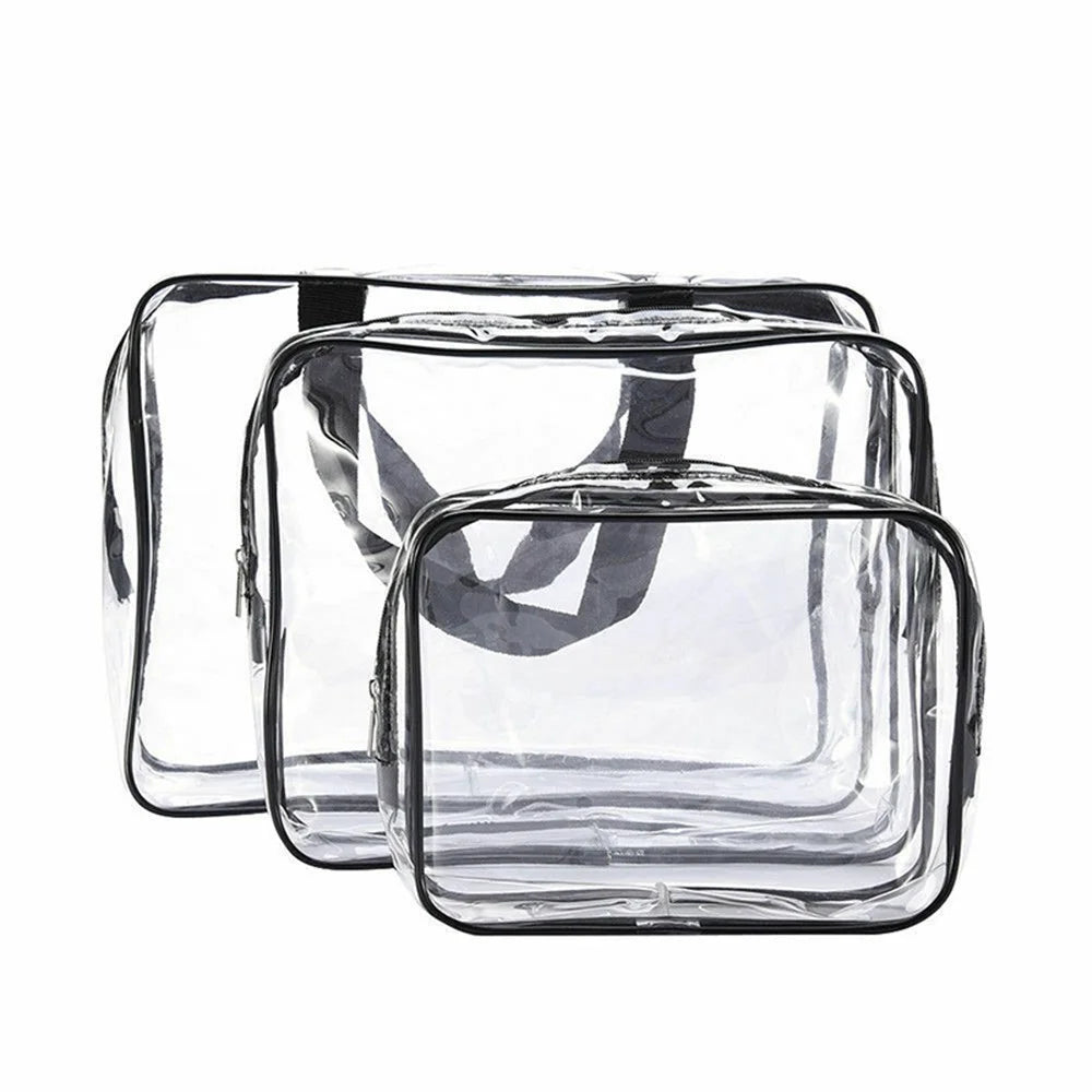 3PCS/Set Clear Cosmetics Bag Make-up Bags Organizer PVC Bag - Black - 1